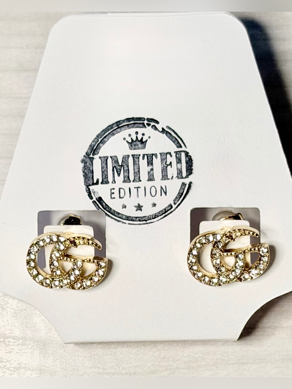 GG Gold Crystal Interlocking Circle Stud Earrings - Limited Edition